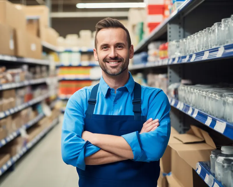 Un homme au travail dans un rayon de magasin